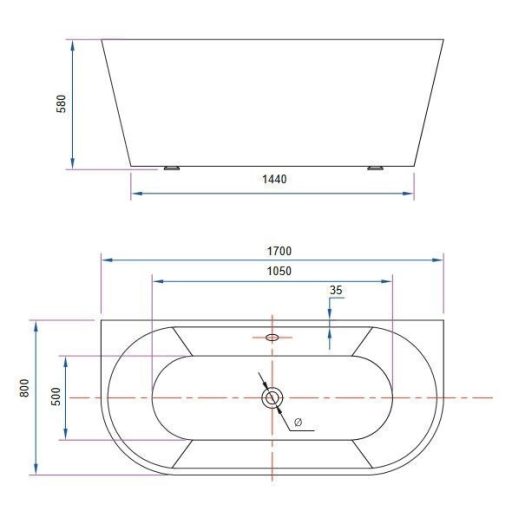 Wellis WK00123 Calabria White szabadon álló kád fehér külsővel 170x80x58