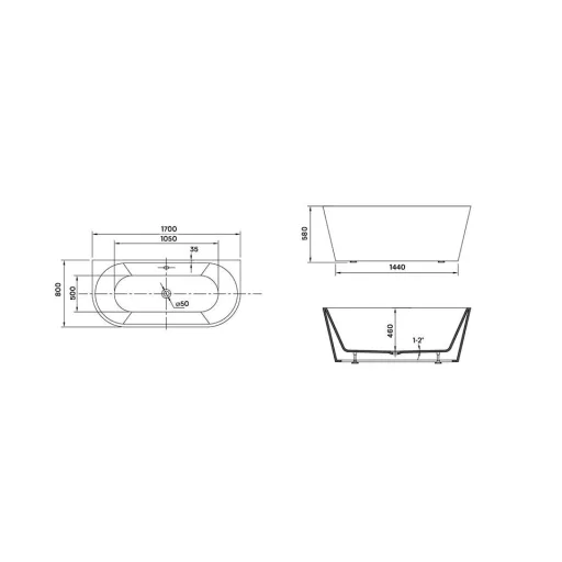 Wellis WK00138 Calabria Black szabadon álló kád fekete külsővel 170x80x58