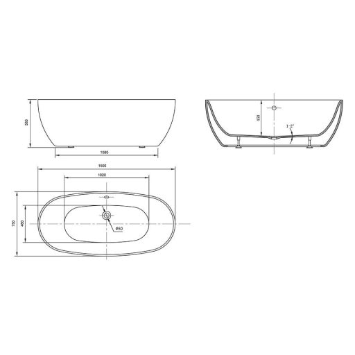 Wellis WK00132 Oval 150 szabadon álló kád 150x75x58