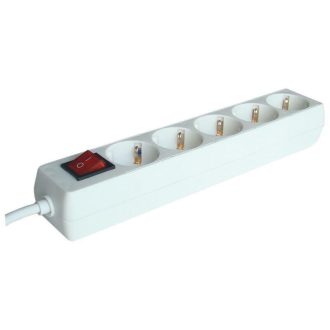  Tracon HK5 Hordozható elosztósáv kapcsolóval, normál, fehér 5×SCHUKO, 1,5m