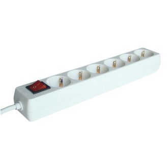   Tracon HK6 Hordozható elosztósáv kapcsolóval, normál, fehér 6×SCHUKO, 1,5m