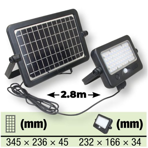 TRACON LSFLK10W Napelemes LED fényvető mozgásérzékelővel 10 W, 4000 K, 1100 lm,