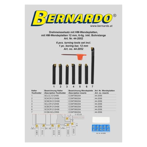 Bernardo HM lapkákkal ellátott esztergakés készlet 12 mm 6 részes, fúrószárral
